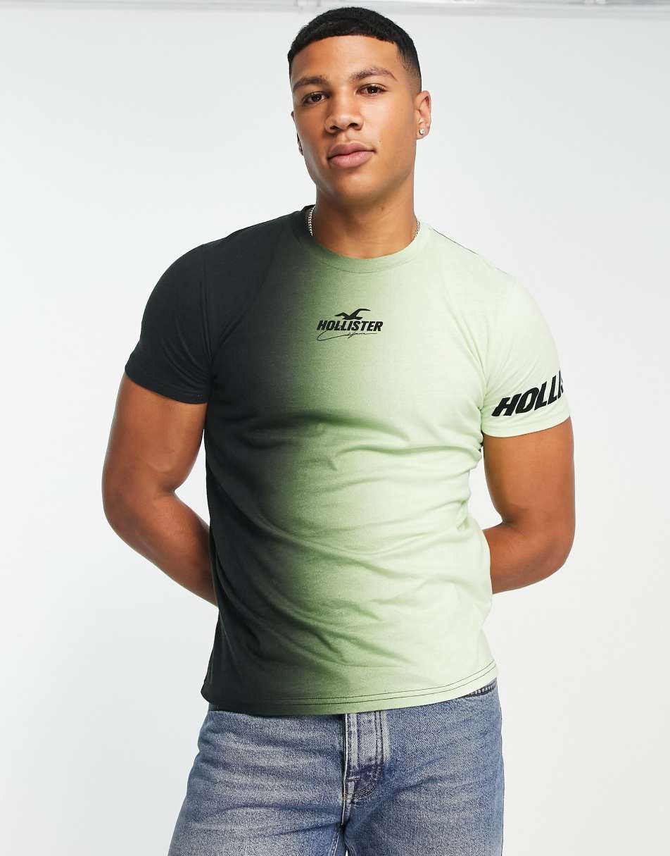 Hollister sport central & sleeve logo ombre t-shirt in green