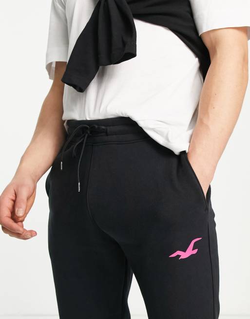 Hollister sport highlight logo cuffed sweat joggers in black