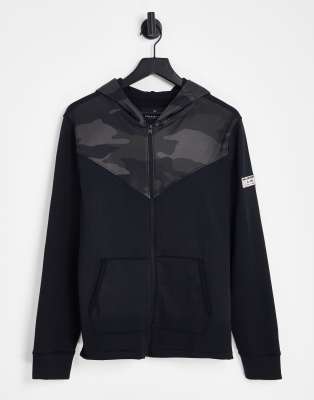 Hollister - Sport - Hoodie met rits en vlakken met camouflageprint in zwart