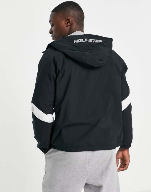 Hollister sport icon logo fleece lined colour block hooded jacket in black