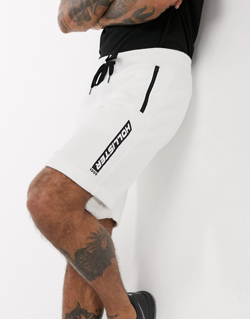 Hollister sport print logo shorts in white