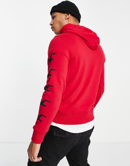 Hollister sport sleeve logo hoodie in red | ASOS