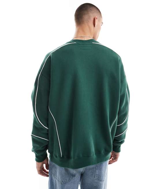Hollister sport sweat top with contrast piping in green ASOS