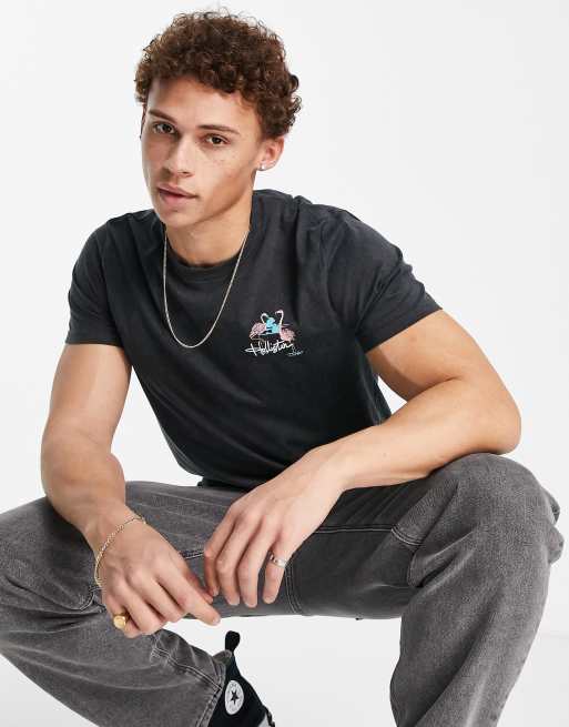 Hollister spring daze LA back print t shirt in washed black