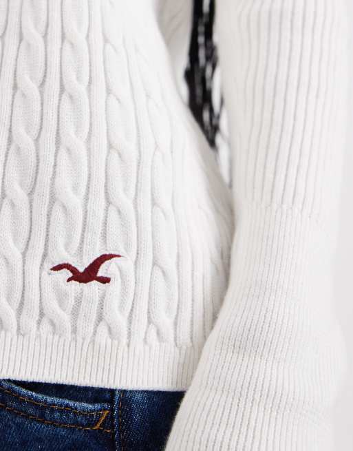 Hollister square neck babydoll cable knit sweater in white, 2 of 4