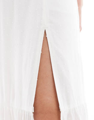 Hollister Square Neck Babydoll Maxi Dress With A Slit In White