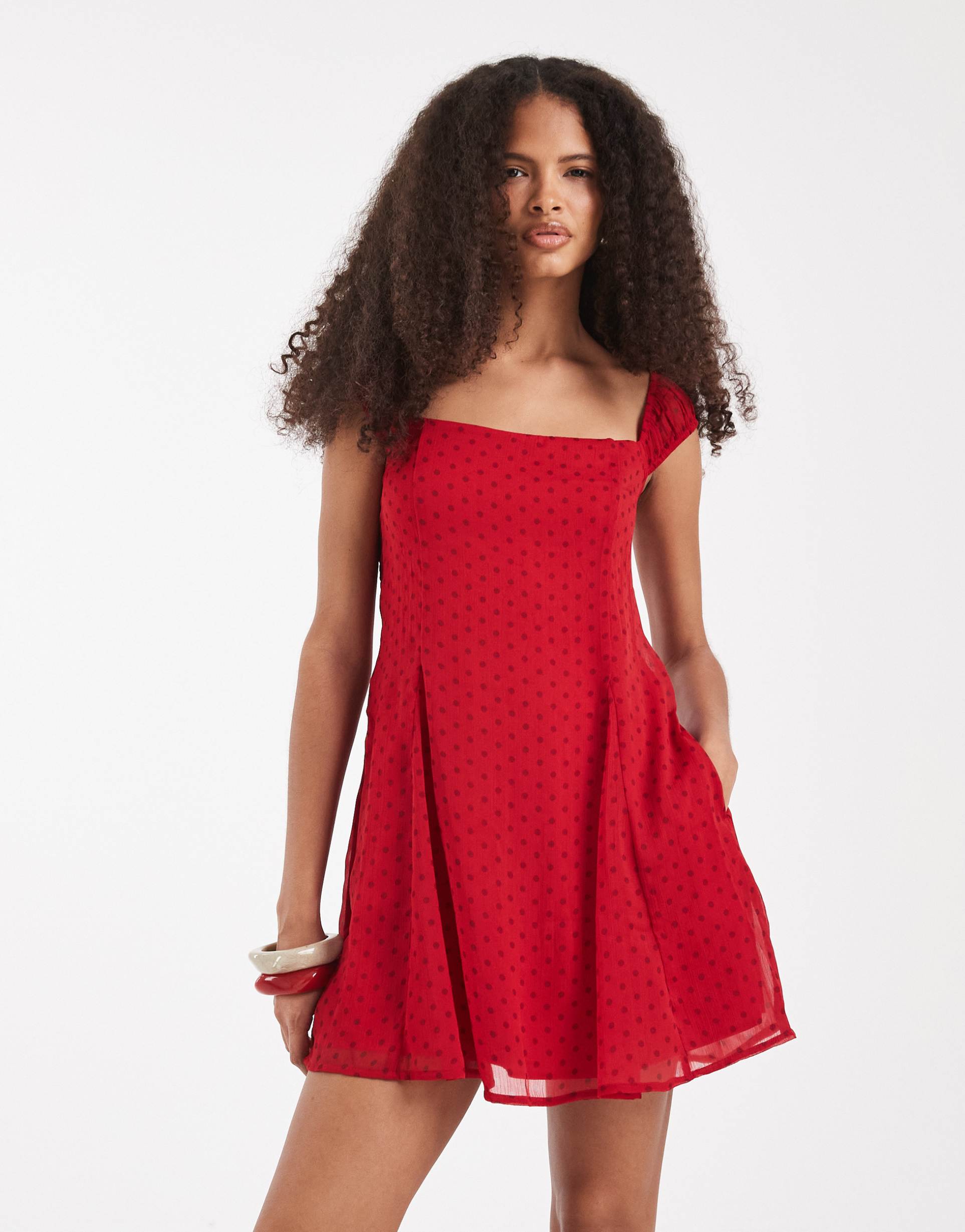 hollister square neck chiffon mini dress in red