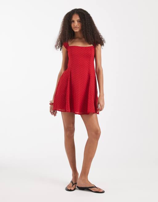 Hollister square neck chiffon mini dress in red, 3 of 4