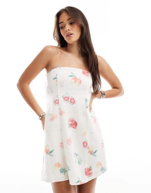 Hollister square neck drop waist chiffon mini dress in blue floral