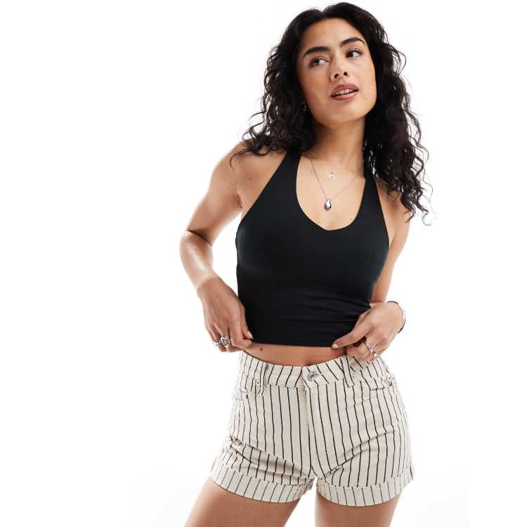 Hollister square neck halter top in black with support bra ASOS