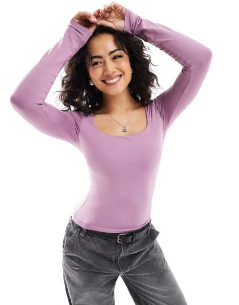 Hollister square neck long sleeve top in purple - view 1