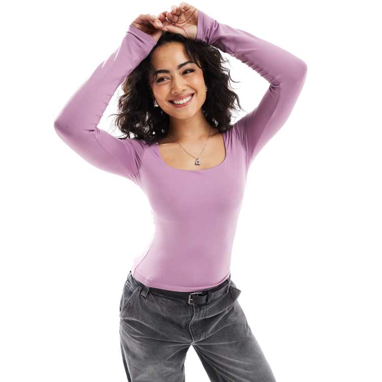 Hollister square neck long sleeve top in purple | ASOS