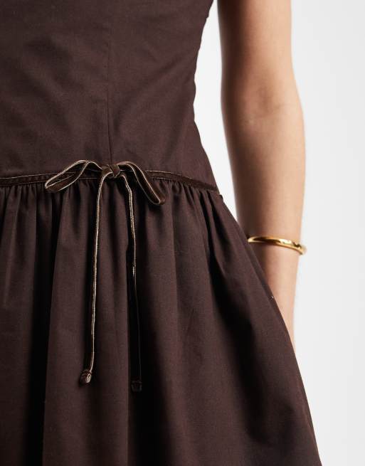 Hollister square neck tie waist mini dress in brown, 2 of 4