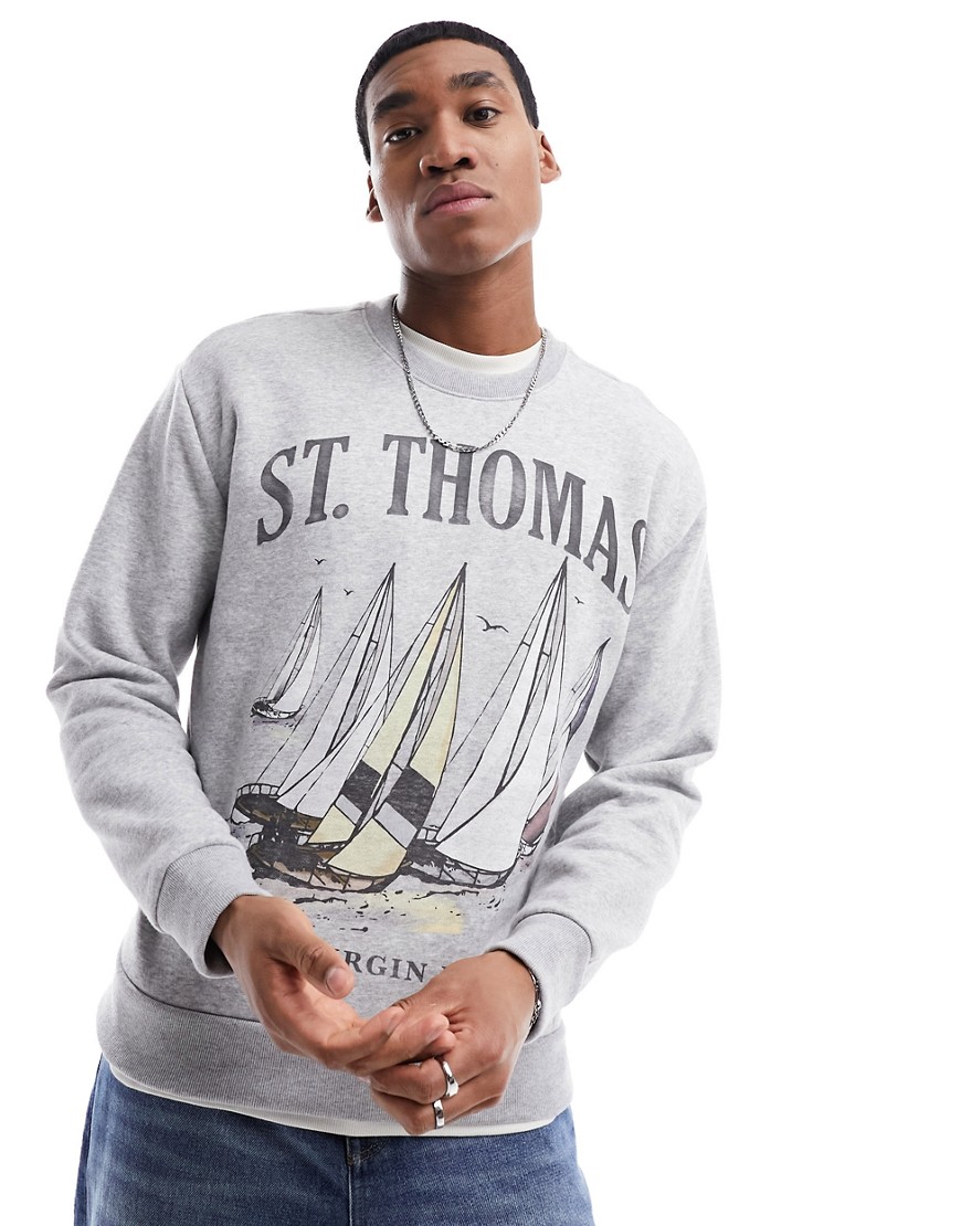 Hollister St Thomas sailing print relaxed fit sweatshirt in grey marl