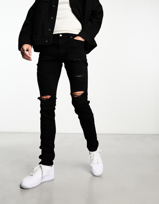 Hollister Stacked Eng geschnittene Jeans in Schwarz mit Used Details ASOS