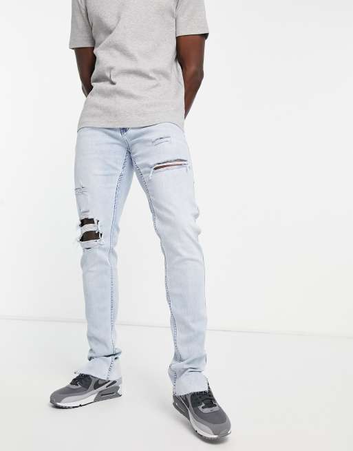 Hollister stacked skinny fit distressed repair jeans in light wash