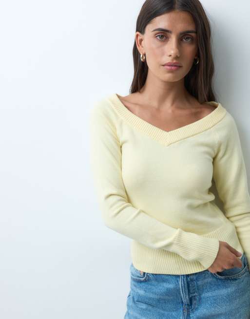 Hollister stickad slim-tröja med bara axlar i gult, 1 av 4