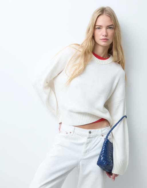 Hollister stickad tröja med rund halsringning i vitt, 1 av 4