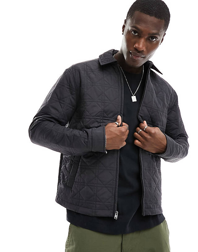 Hollister - stitch detailed collared jacket in black