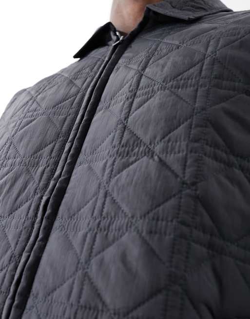 Hollister stitch detailed collared jacket in black, 2 of 4