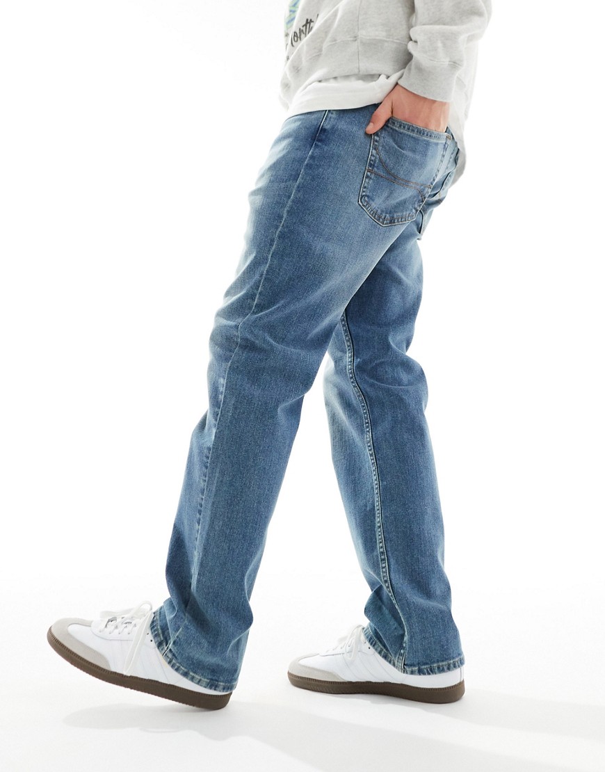 Hollister straight fit jeans in mid wash blue