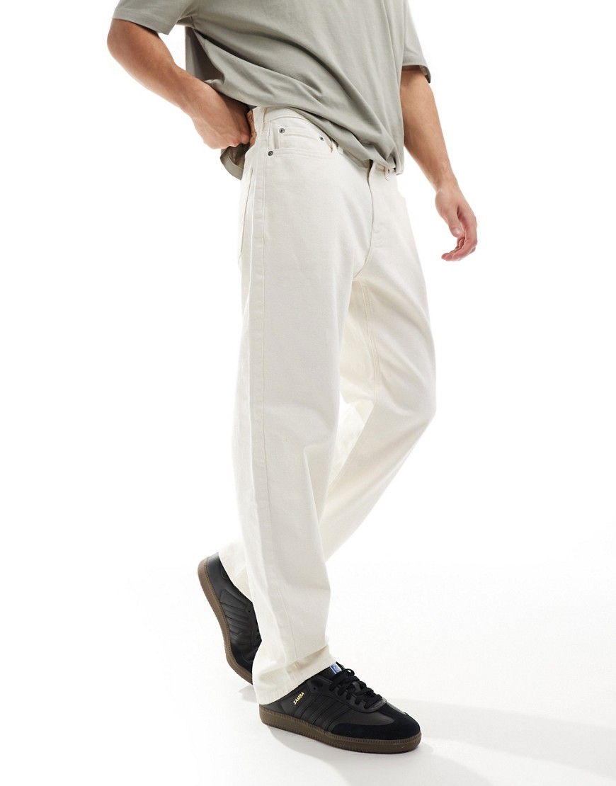 Hollister straight fit loose carpenter jeans in ecru-White