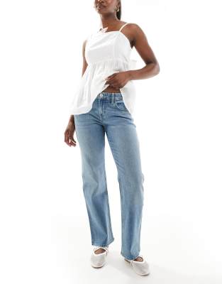 Hollister - Straight Jeans in mittlerer Waschung mit niedrigem Bund-Blau