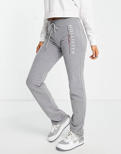 Hollister straight leg logo joggers in gray