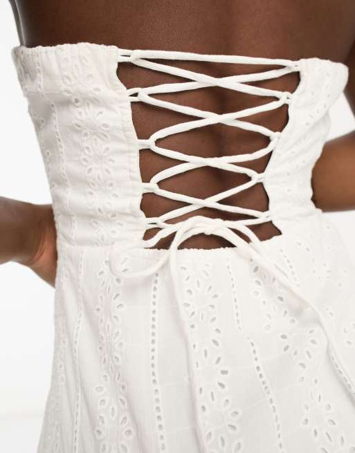 Hollister strapless broderie eyelet dress with side slit and lace