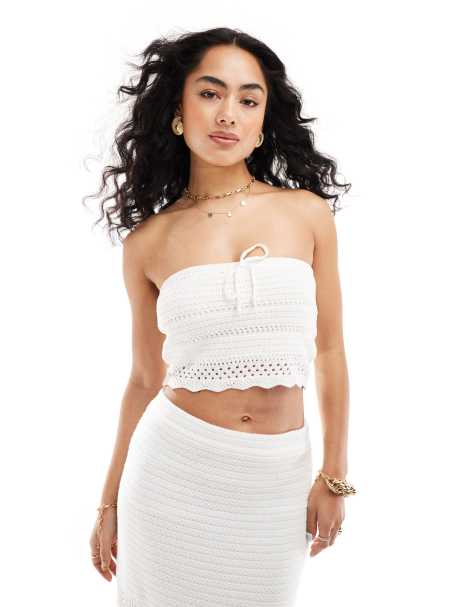 Crochet Knitted Open Back Tie Crop Top