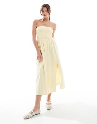 Hollister Strapless Drop Waist Paneled Midi Dress In Yellow