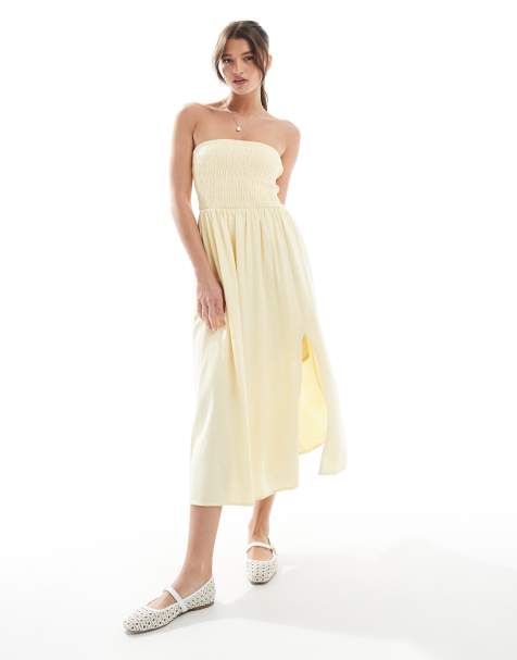 Hollister strapless drop waist paneled midi dress in lemon - view 1