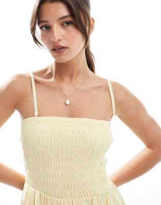 Hollister Strapless Drop Waist Paneled Midi Dress In Yellow