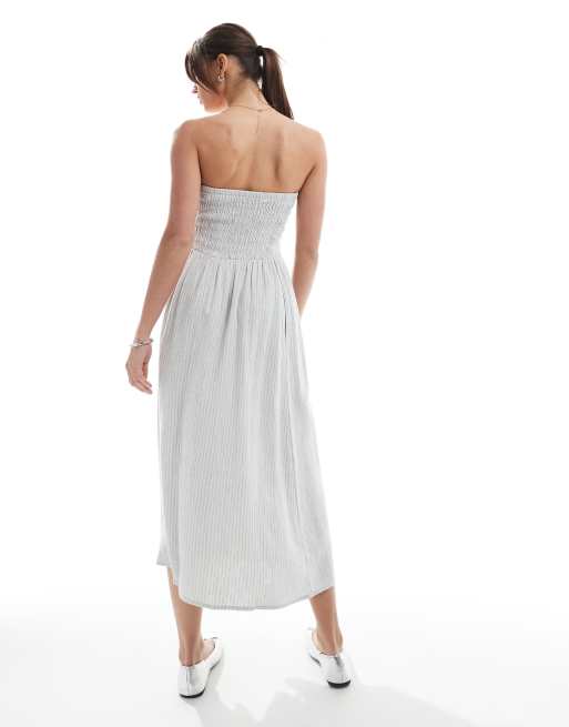 Hollister strapless drop waist paneled midi dress in sage stripe, 3 of 4