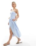 [Hollister] Hollister strapless drop waist textured midi dress with slit in light blue XXS Light blue