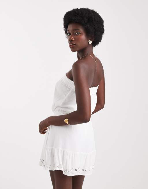Hollister - Strapless mini-jurk met rok met ruches in wit, 2 van 4