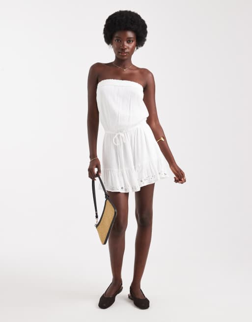 Hollister - Strapless mini-jurk met rok met ruches in wit, 4 van 4