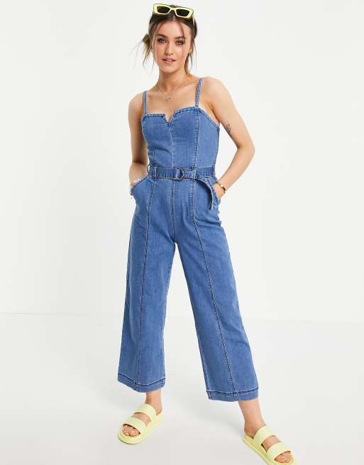 Hollister strappy denim jumpsuit in indigo