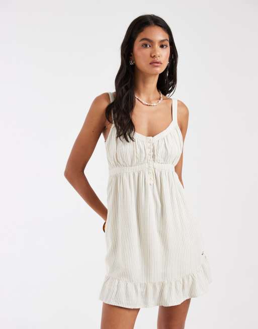 Hollister strappy floaty mini dress in yellow and blue stripe, 3 of 4