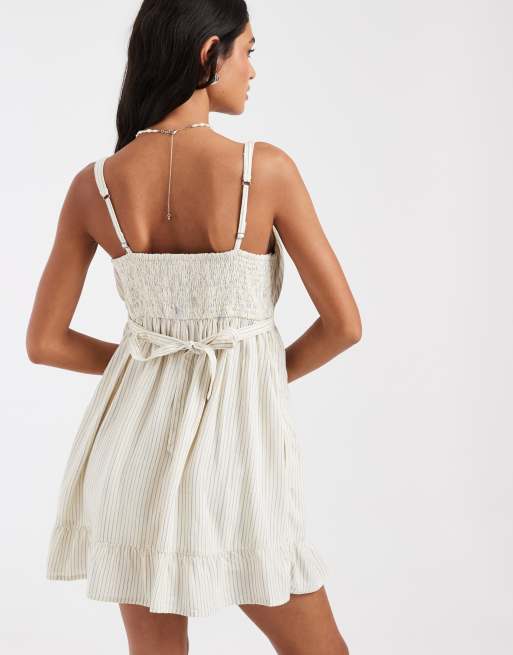 Hollister strappy floaty mini dress in yellow and blue stripe, 4 of 4