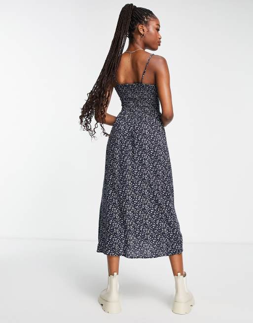 Hollister strappy slit midi dress in navy floral ASOS
