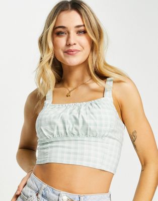 Hollister stretchy bustier crop top in green gingham | ASOS