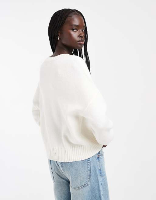 Hollister Strickjacke mit Rundhalsausschnitt in Weiß, 4 von 4