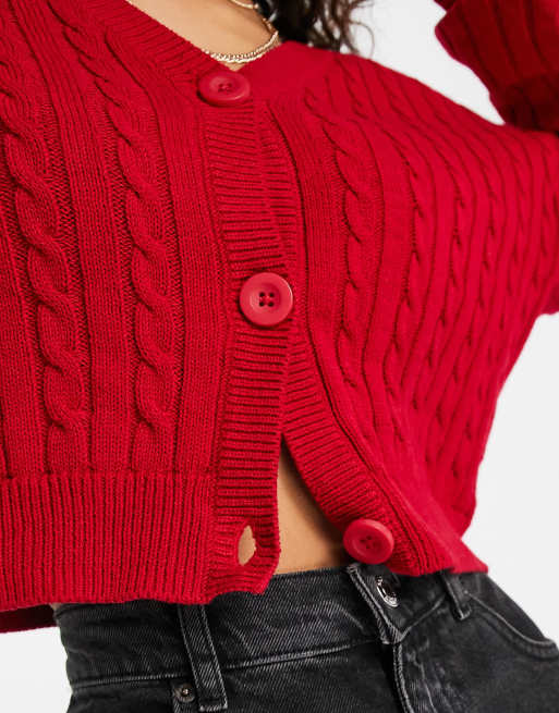 Hollister – Strickjacke mit Zopfmuster in Rot ASOS