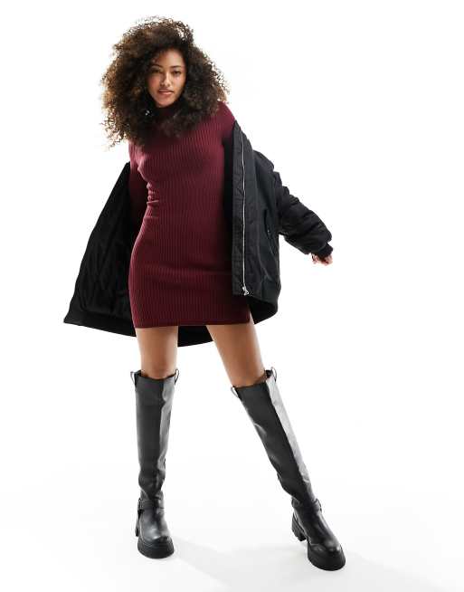 Hollister – Strickkleid in Burgunderrot mit Stehkragen, 4 von 4