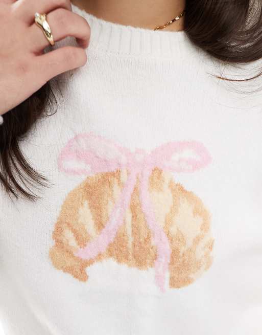 Hollister – Strickpullover in Creme mit Croissant-Grafik, 3 von 4