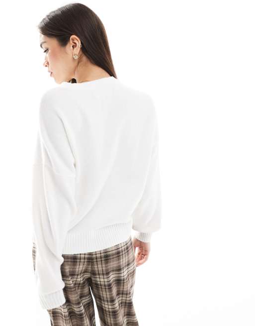 Hollister – Strickpullover in Creme mit Croissant-Grafik, 4 von 4