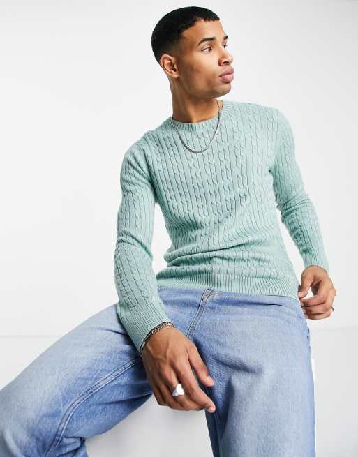 Hollister – Strickpullover in Grün mit Zopfmuster