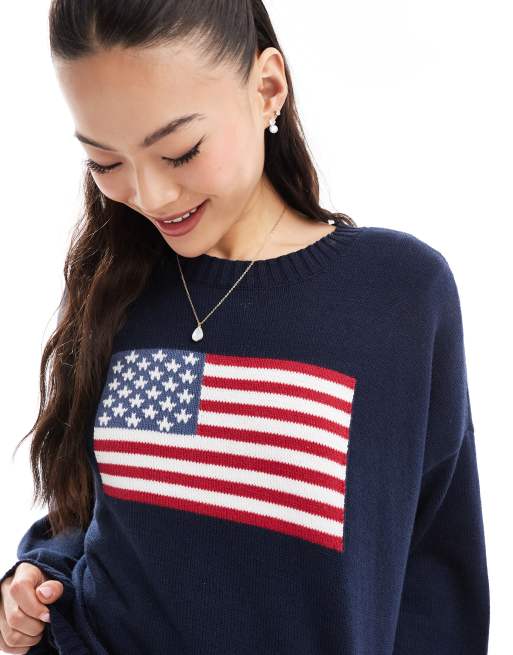 Hollister Strickpullover in Marineblau mit US Flagge ASOS