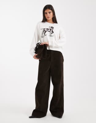 Hollister - Strickpullover in Weiß mit Hundegrafik